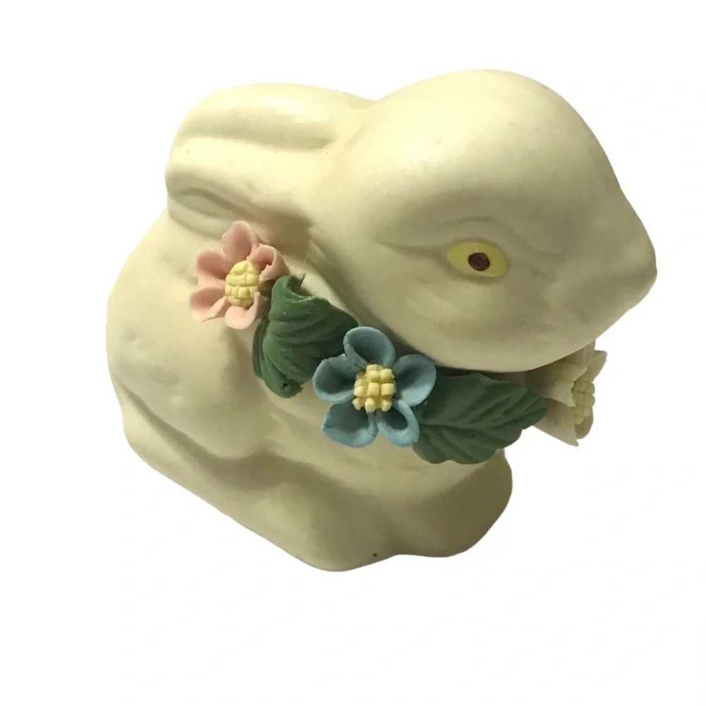 Vintage Bunny Ceramic Bunny Mini Floral Around Neck Spring Easter Decor